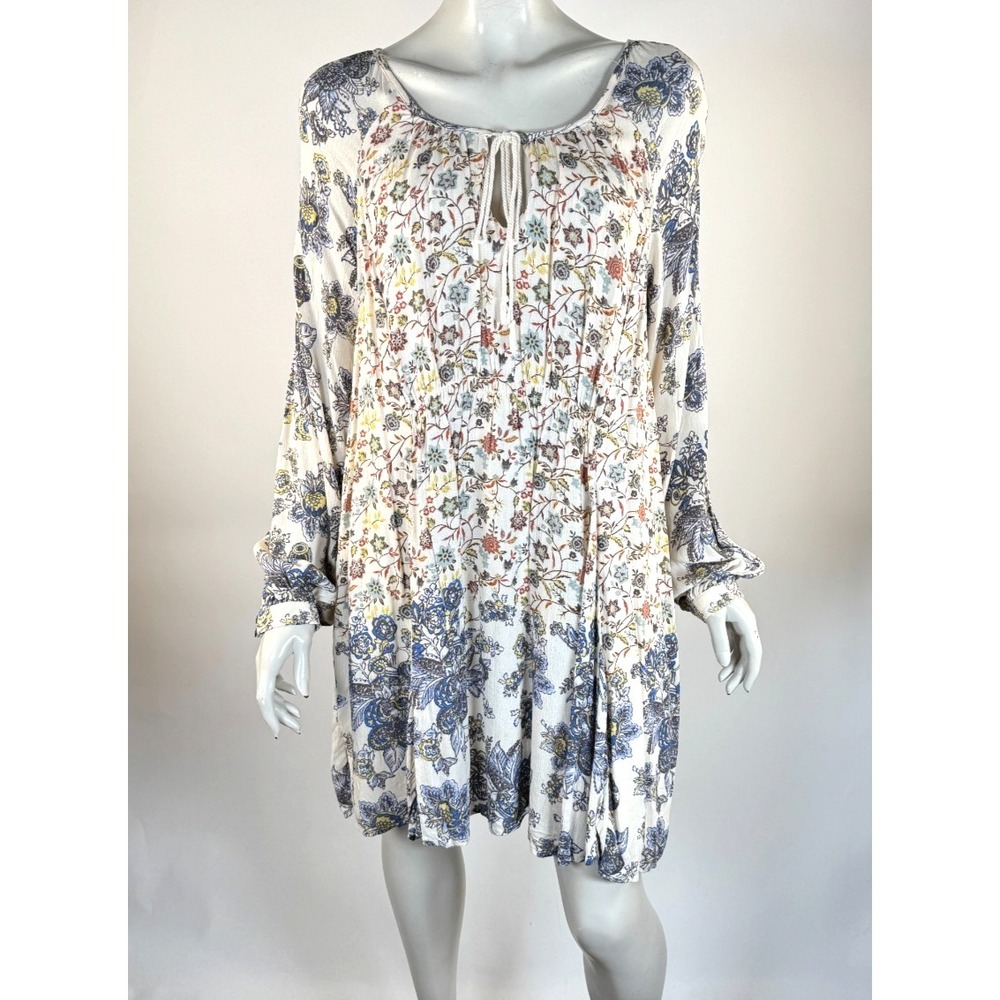 Free People Lucky Loosey Mini Dress Women L NWT Long Sleeve Round Neck Floral